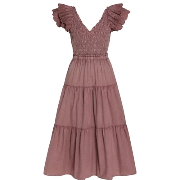 Sea New York Heidi Flutter Sleeve Tiered Dress Midi Open Back Rose Women's 10 - Picture 2 of 15